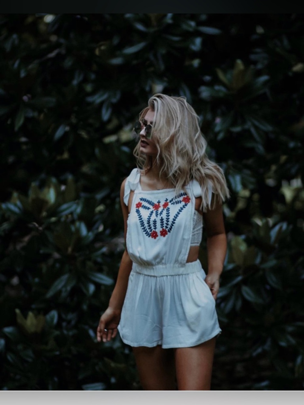 Cleobella Cream Romper with Red & Navy Floral Embroidery